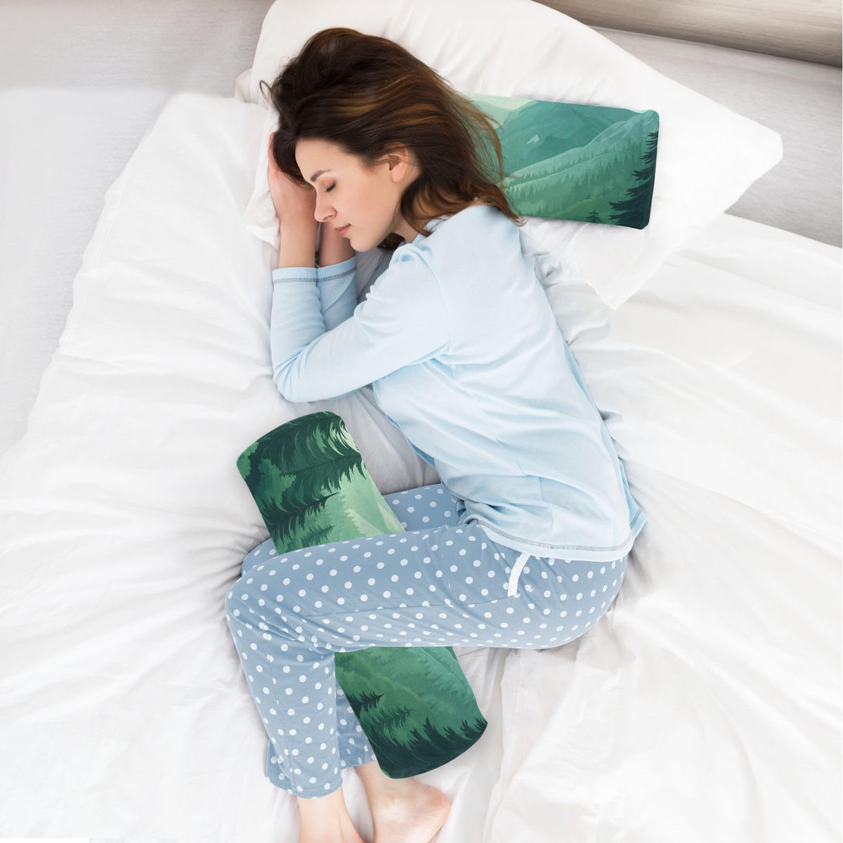 Mountain Forest Trees Green 02 Neck Roll Pillow Bolster Round Health Memory Foam Long Cervical Cylinder Pillows with Removable Washable Cover for Body Bed Legs Back Yoga (Mountain Forest Trees Green 02)