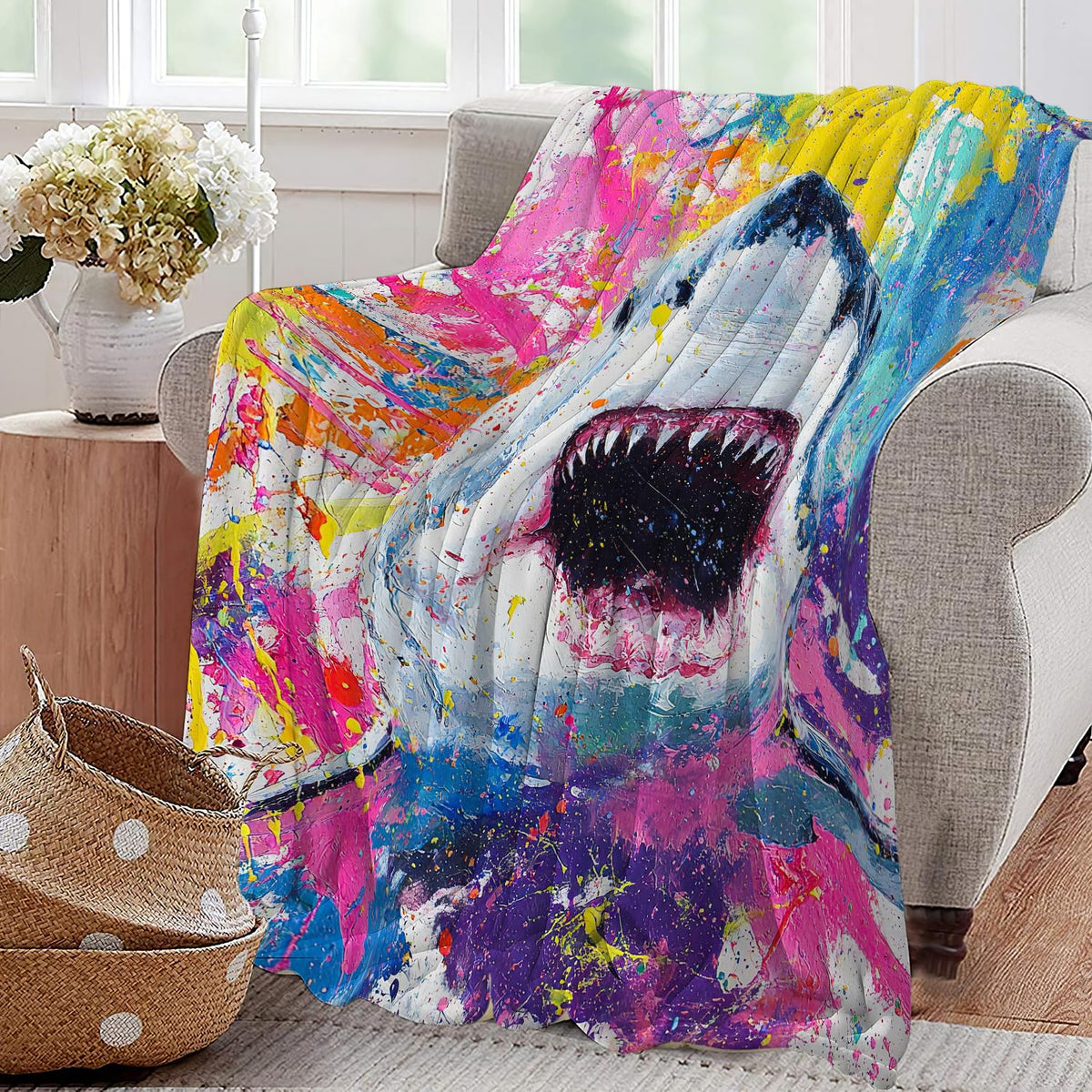 Graffiti Shark Throw Blanket Wildlife Gift Room Decor 30"x40" (Graffiti Shark / 30"X40")