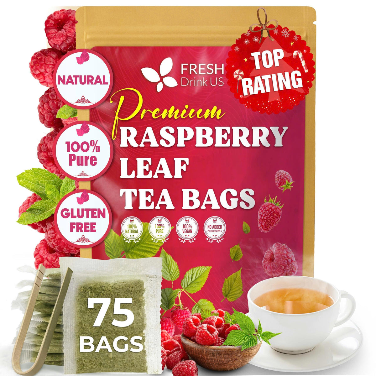 Premium Raspberry Leaf Tea (75 Tea Bags)