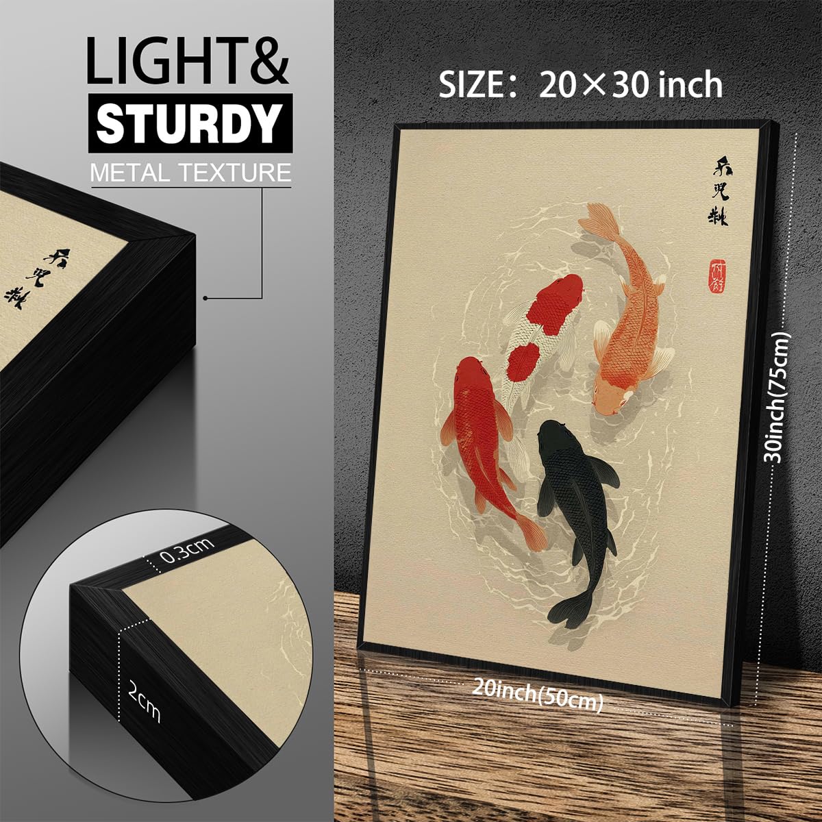 Japanese Koi Fish Black Framed Poster Minimalist Asian Wall Art 20x30 inch Vintage Zen Water Painting Modern Oriental Fish Artwork Japan Decor Aesthetic Prints for Living Room Bedroom Office Ready to hang (Black Framed / Japanese Artwork / 30"L x 20"W)