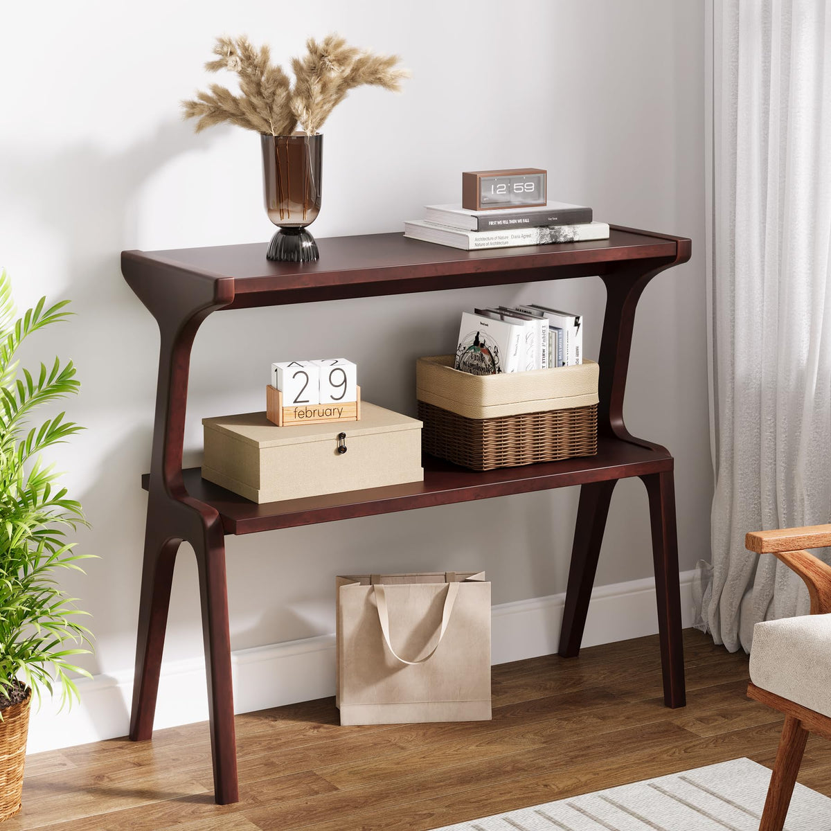 Set of 2 Solid Wood Side Table (Burgundy)