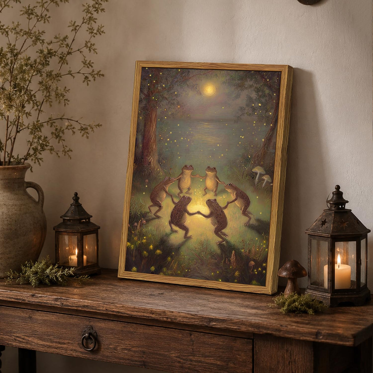 Vintage Framed Whimsical Frog Wall Art (Dancing frog / 16"L x 12"W)