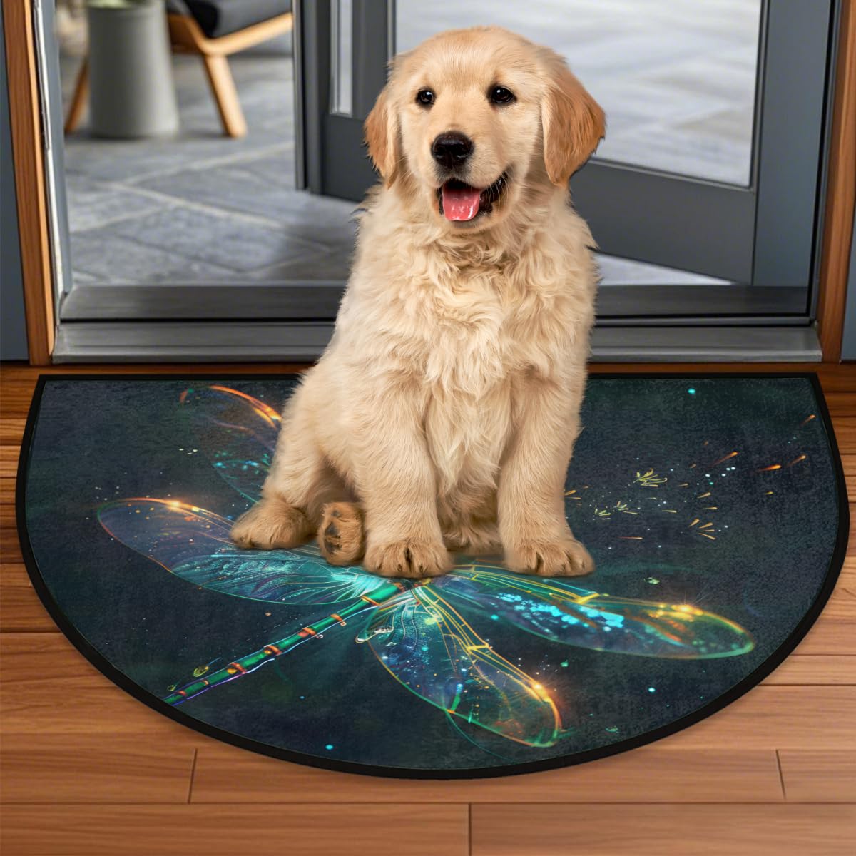 Dragonfly Animal Half Round Door Mat Semi Circle Rug Half Moon Doormat (A:a-6)