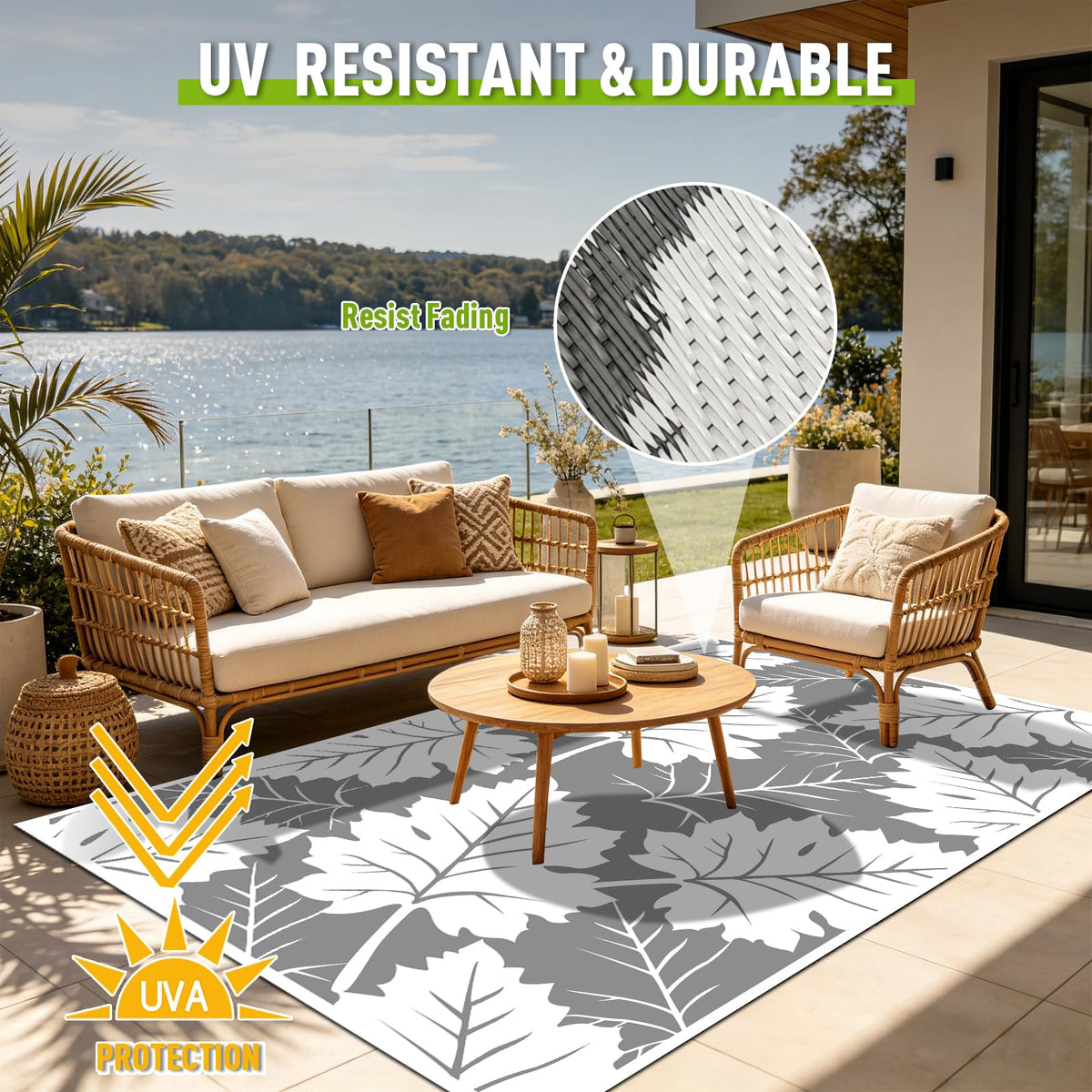 Outdoor Rug 4x6 ft Waterproof plastic Mat For RV Backyard Deck Patio Grey (Maple Leaf / 4x6 Feet)
