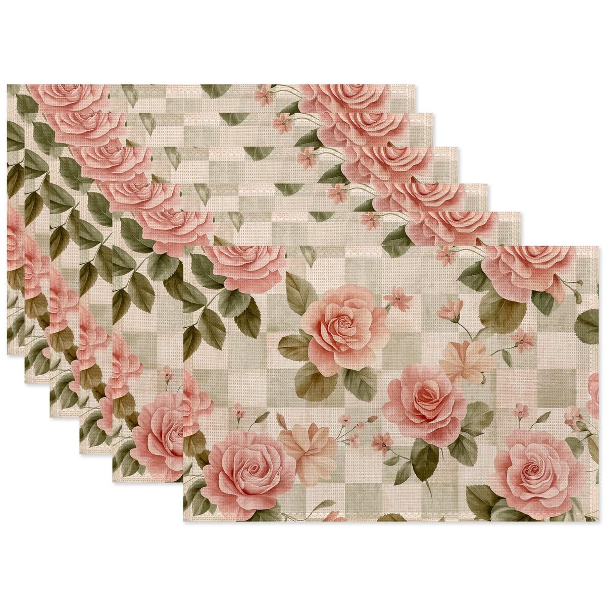 Retro Pink Roses Placemats Set of 6 (Retro Pink Roses)
