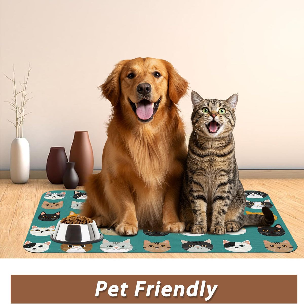 Cute Cat Dog Food Mat (16"L x 24"W / Cute Cat)