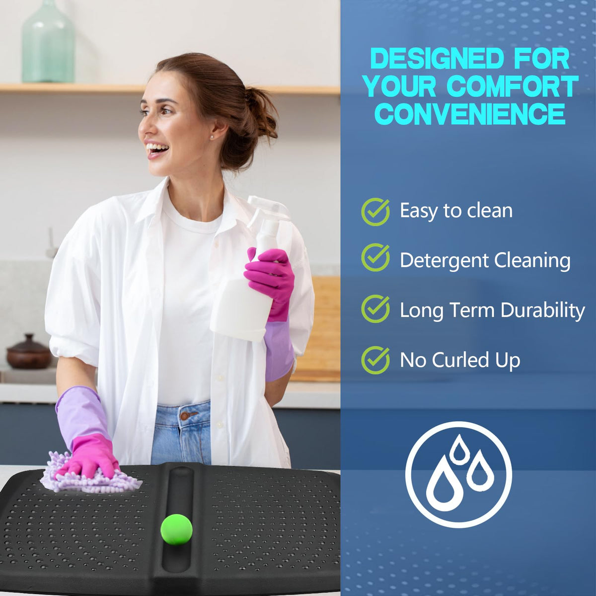 1 inch Thick Anti Fatigue Kitchen Mat Standing Mat with Massage Ball (28"L x 17"W x 1"Th)