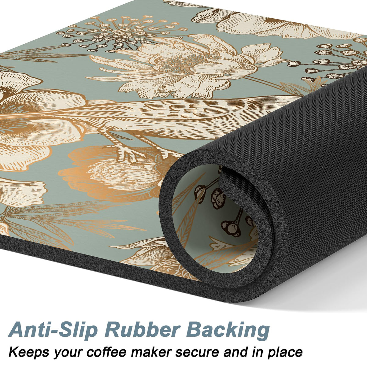 Coffee Mat 12" x 19" Cute Coffee Bar Mats for Espresso Machine Station Accessories and Organizer (Retro Flower / 12" x 19")