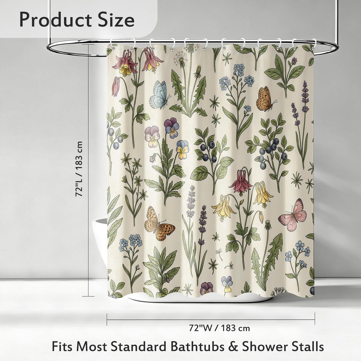 Floral Spring Shower Curtain (Green - Botanical Floral / 72"W x 72"L (Pack of 1))