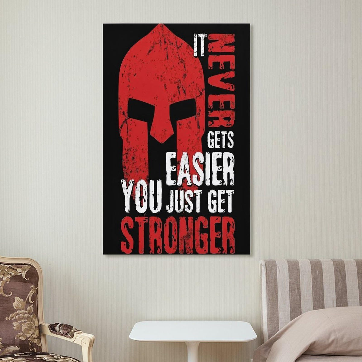 Spartan Warrior It Never Gets Easier You Just Get Stronger Canvas Printing Wall Art Prints Wall Decor Posters Red Black Typography Motivational Gym Bedroom Office Living Room Decor 12x18inch (style-14 / 12x18inch(30x45cm) Frame)