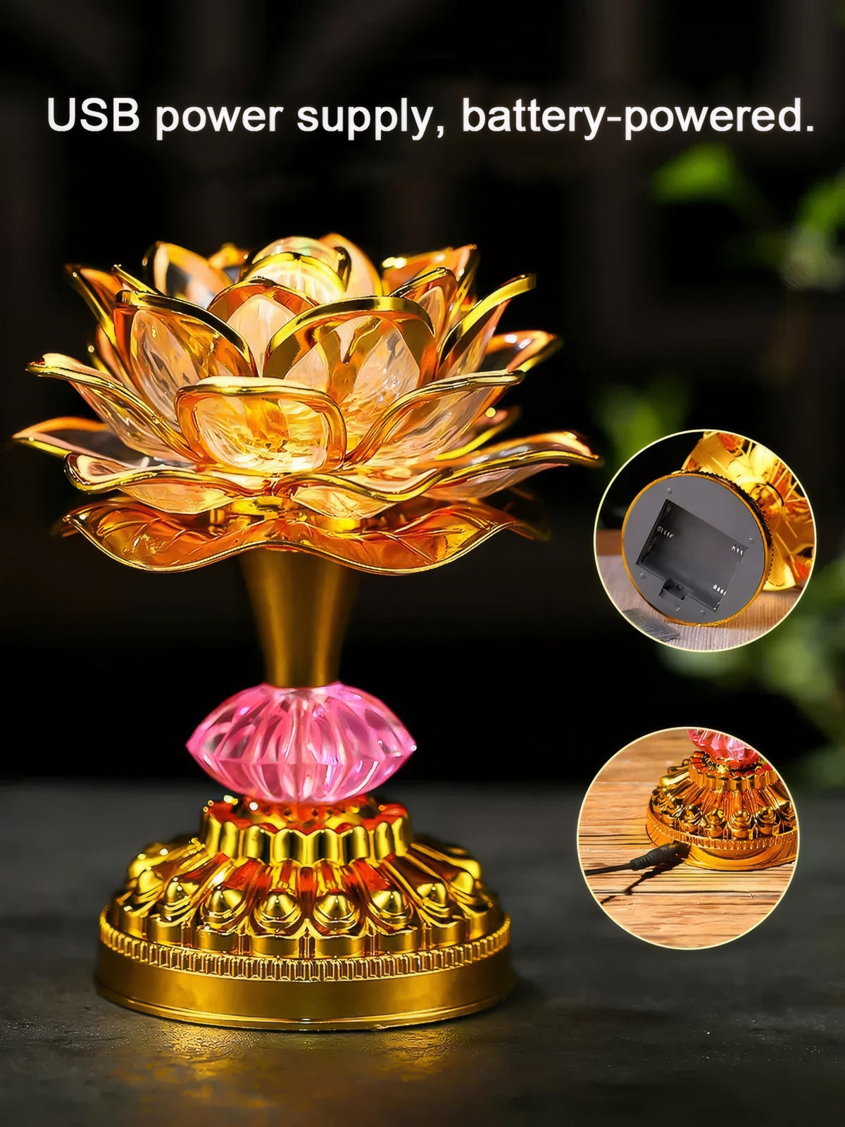 2Pack Colorful LED Lotus Buddhist Lamp (Bright Gold)