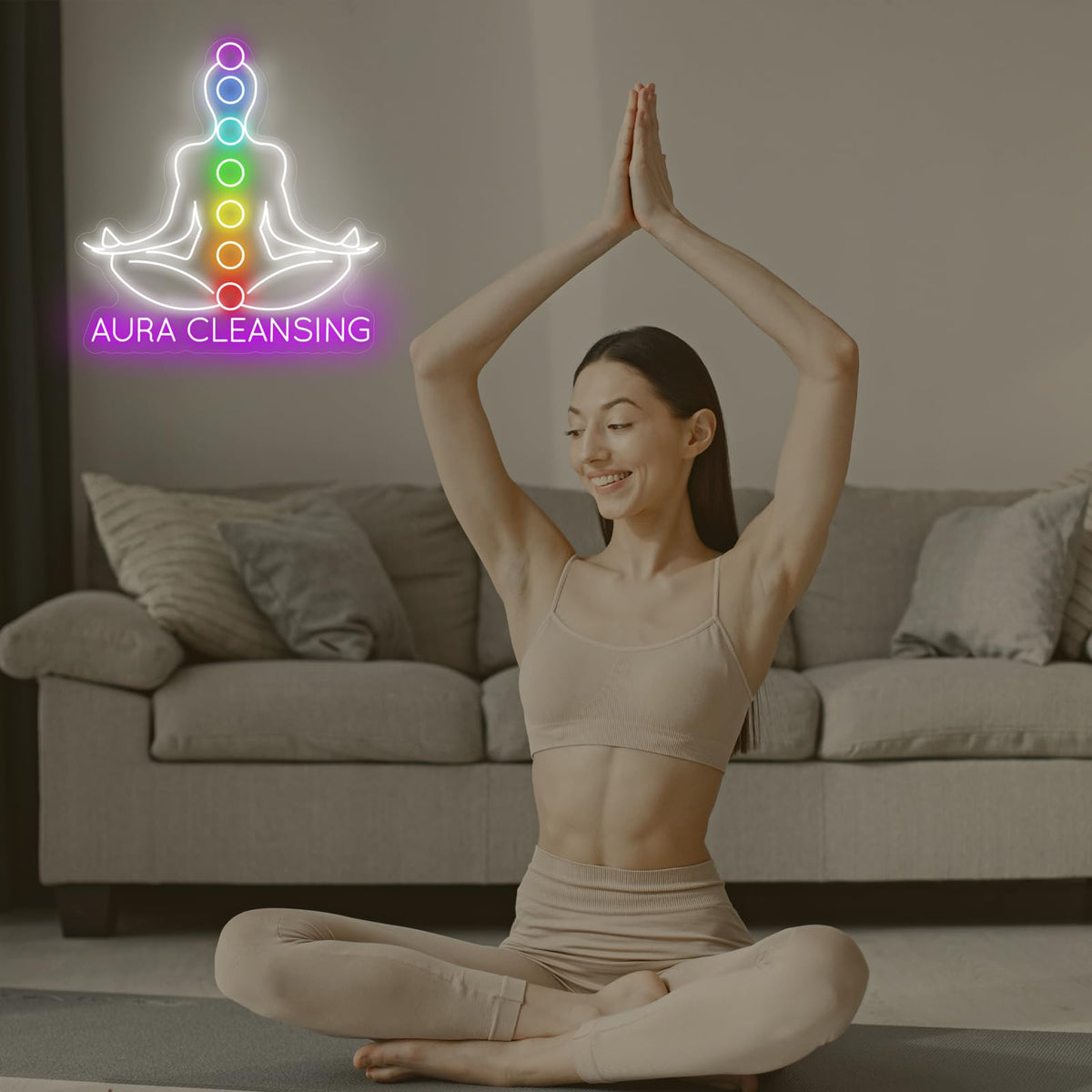 Aura Cleansing Seven Chakra Neon Sign for Yoga Studio Meditation Room Decor (Aura Cleansing)