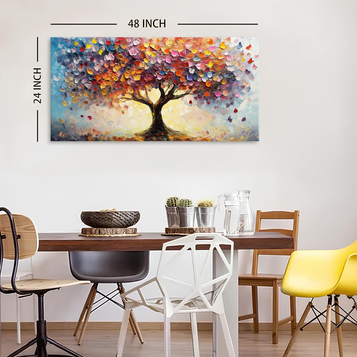 Colorful Tree Canvas Wall Art Abstract Graffiti Tree of Life Wall Decor Nature Picture for Living Room Home Bedroom Forest Landscape Painting Prints Farmhouse Modern Poster Artwork Decorations 24x48” (48"x24"x1 / TFL)