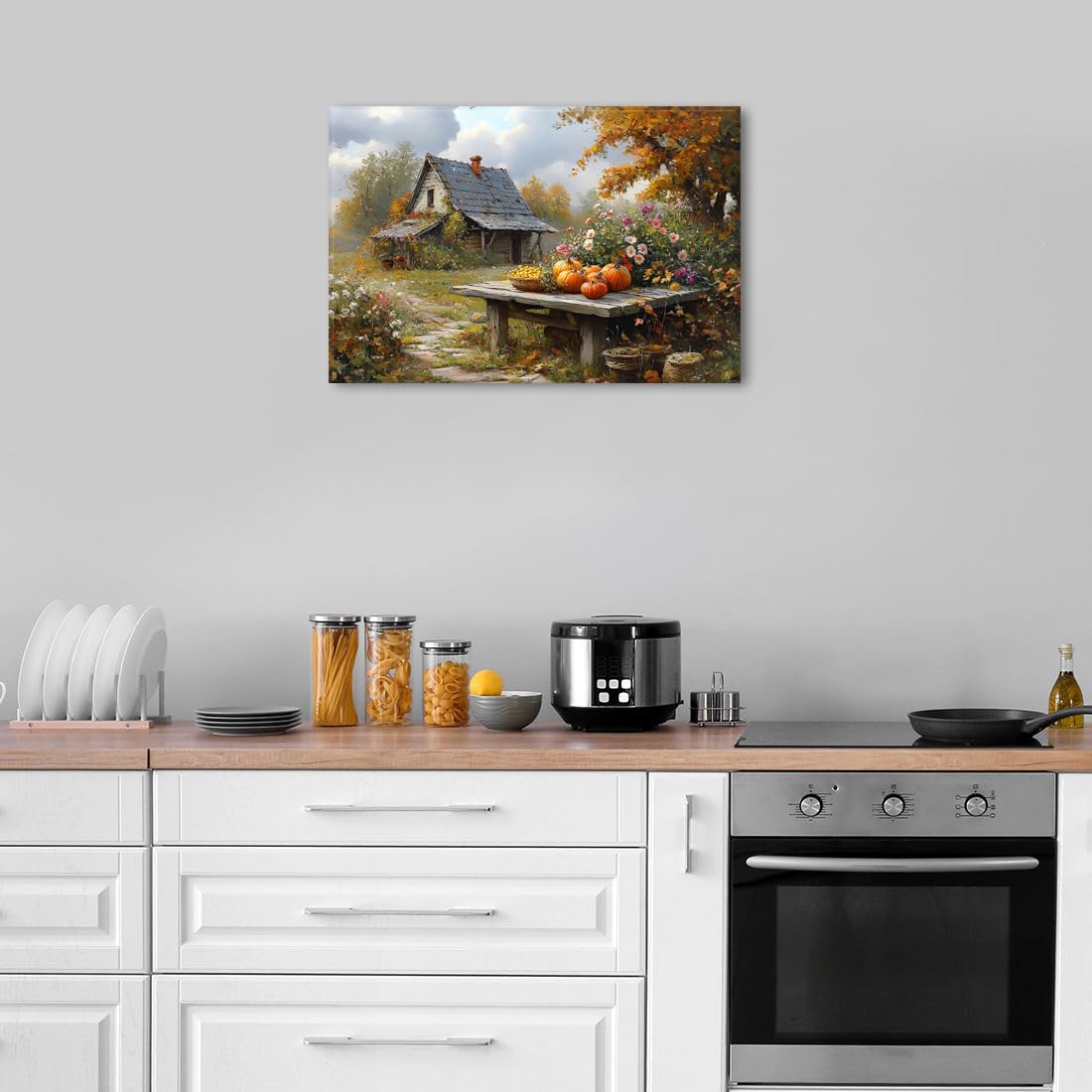 Farmhouse Country Autumn Landscape Wall Art Fall Pumpkin Picture Canvas Prints Colorful Wildflower Wall Decor (30"L x 20"W / Pumpkin5)