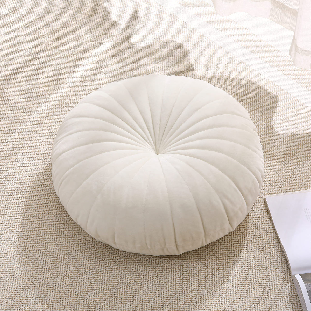 Floor Pillow Meditation Cushion Round Large Floor Pillows Seating for Adults (Beige / 18inches)