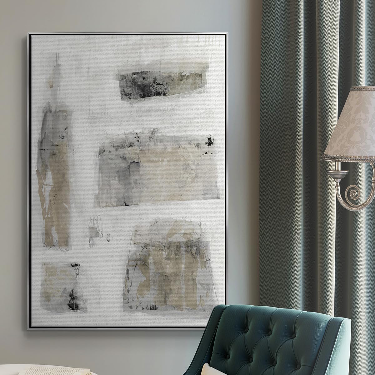 Canvas Home Decor Paintings Rustic Stone Wall Patterns Abstract Silver Floater Frame Wall Prints for Office Kitchen Hotel (37"L x 25"W / A Simple Love II V30)
