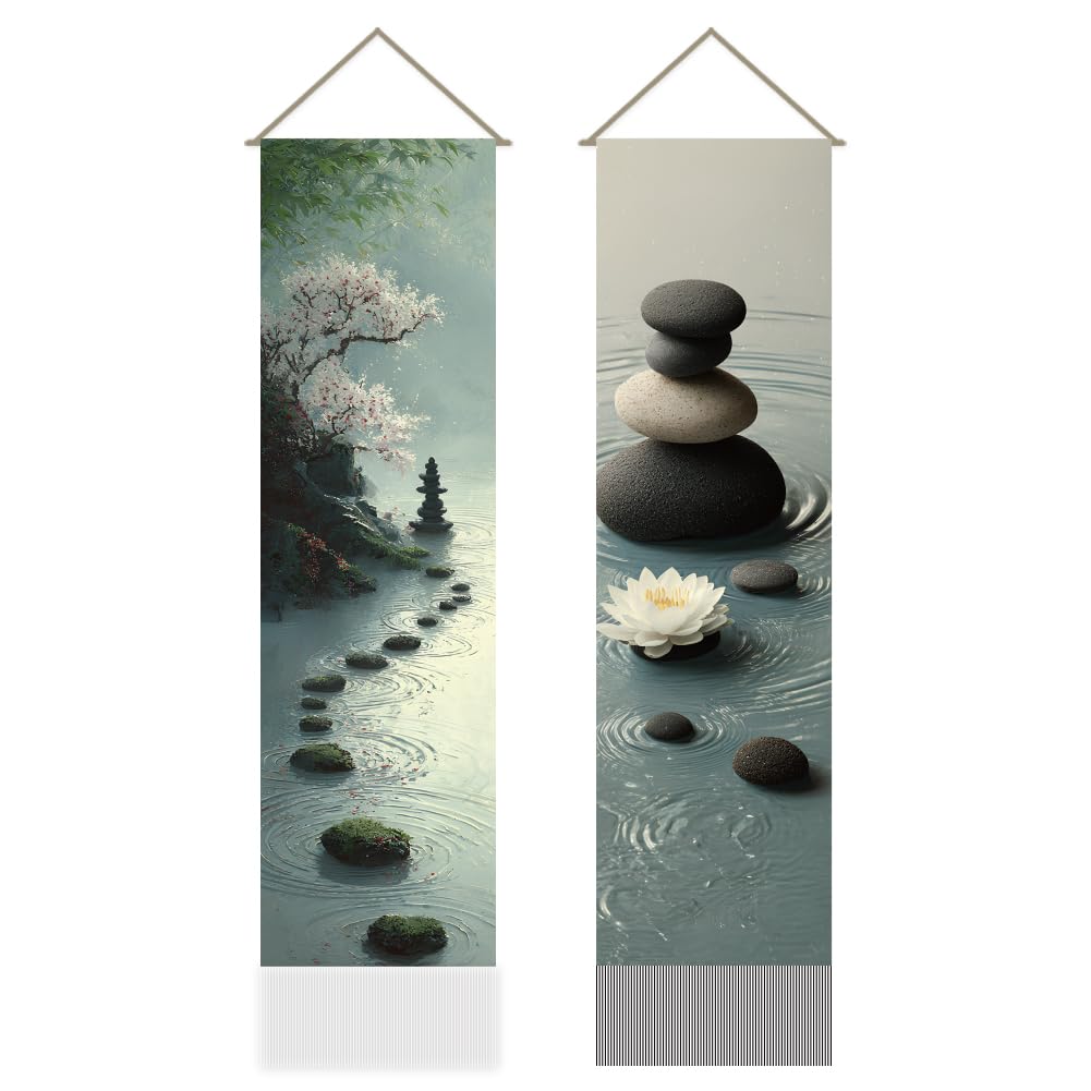 2Pcs Zen Lotus Tapestry (Lake blue-landscape)
