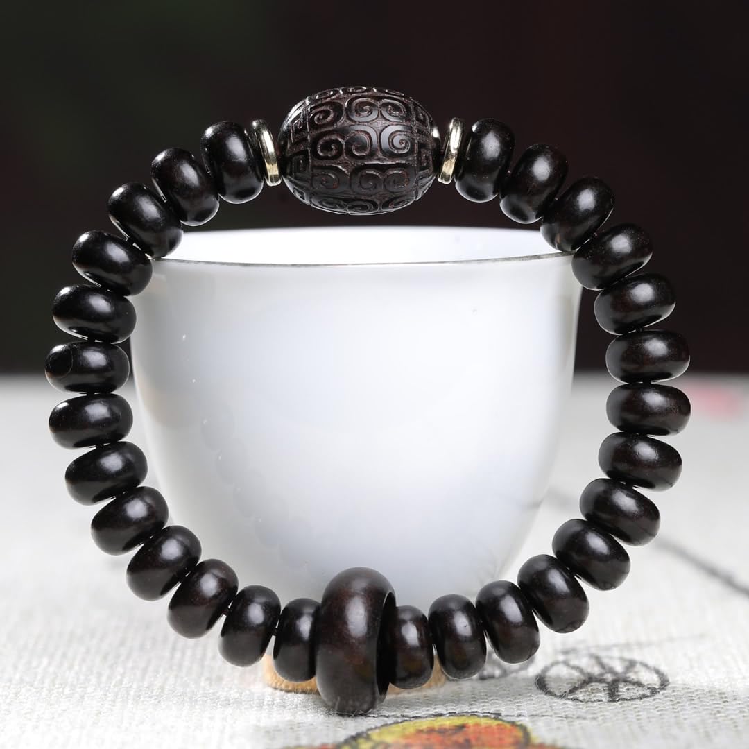 Unisex Ebony Buddhist Prayer Bead Necklace Bracelet Tibetan Mala 108 Black Wood Beads (6mmx10mmx28Abacus Beads)
