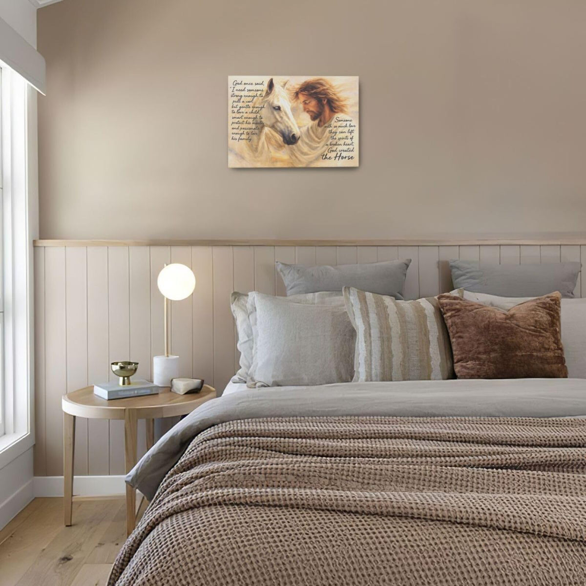 Horse Wall Art Christian Jesus Canvas Wall Decor Scripture Pictures Christ Paintings Prints Religious Bible verse Artwork Framed Decorations For Church Prayer Room Bathroom Bedroom Living Room Gifts 24" x 16" (Jesus And Horse / 24"L x 16"W)