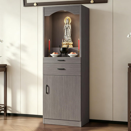 Solid Wood Altar Table (Dark Gray Wood Tone / 15.7" x 15.7" x 65.4")