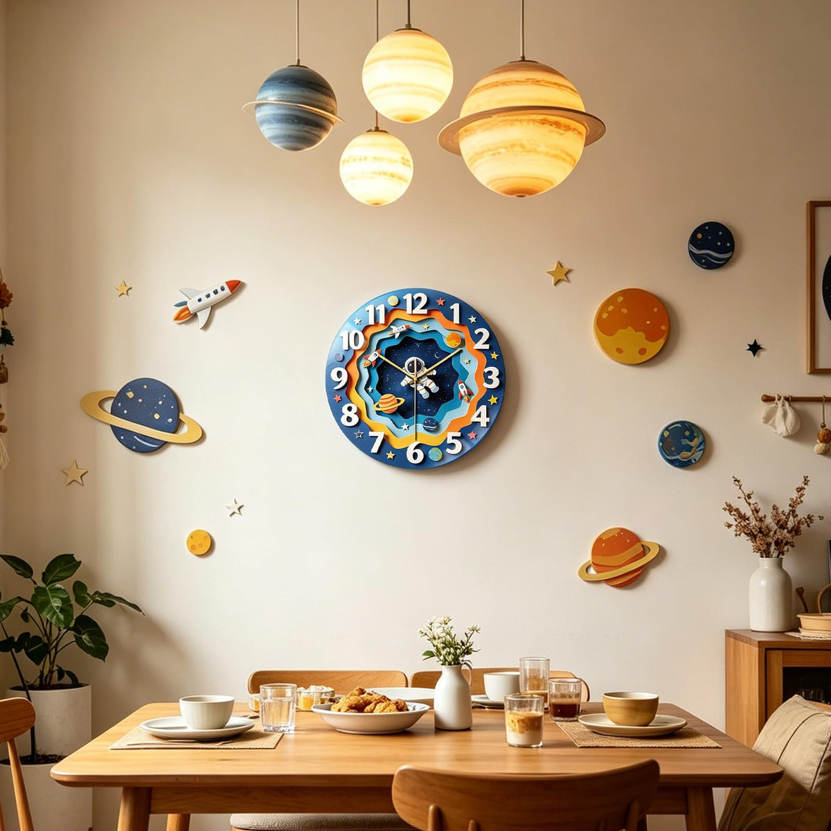 Astronaut Galaxy Wall Clocks Battery Operated (Astronaut in Starry Sky)