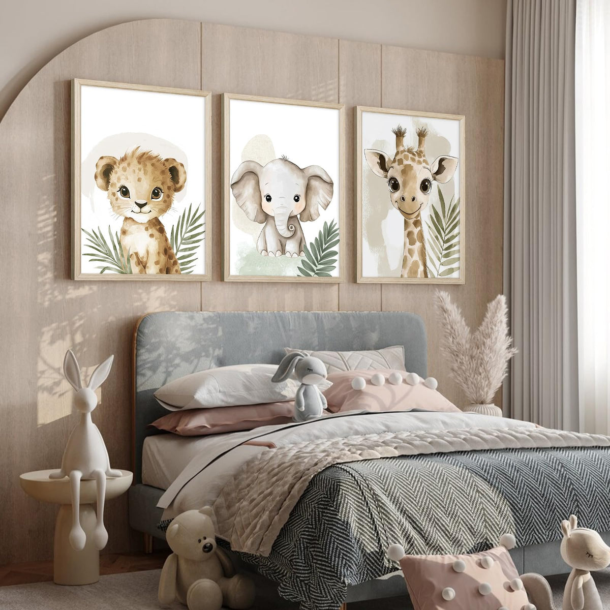 Nursery Animal Wall Art Decor Baby Boy Kids Room Pictures Safari Jungle Nursery Canvas Wall Decor Toddler Woodland Animals Prints Cute Giraffe Poster Artwork for Bedroom 16x24x3 Inch Wood Framed (16x24 Inch Framed / Leaf Elephant Prints)