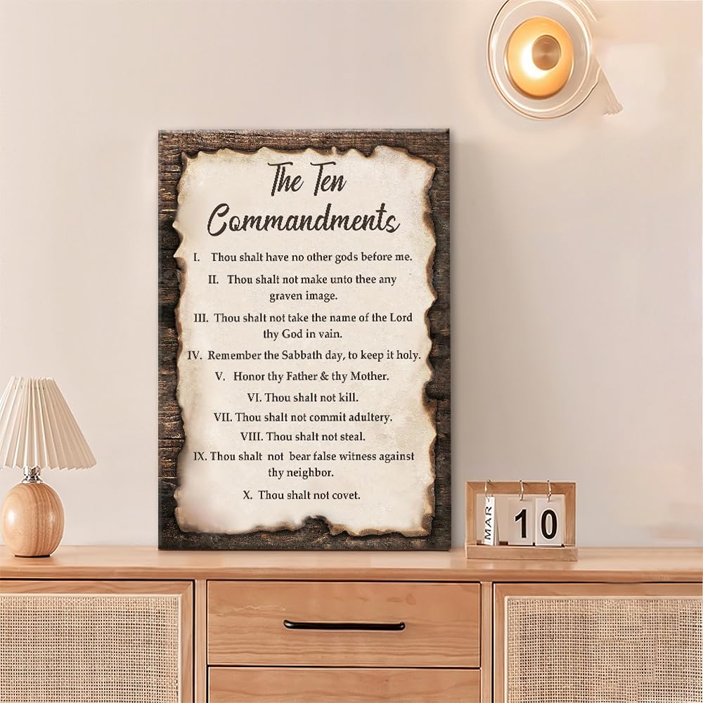 Ten Commandments Wall Art 10 Commandments Canvas Wall Decor Pictures Prints Painting Poster Plaque Artwork 20"x24" (The Ten Commandments / 24"L x 20"W)