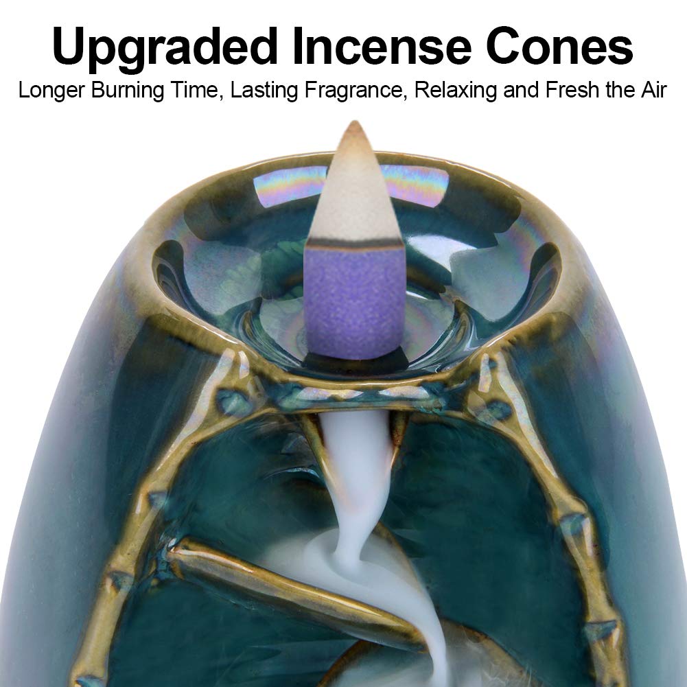 Ceramic Backflow Incense Holder Waterfall Incense Burner (Blue)