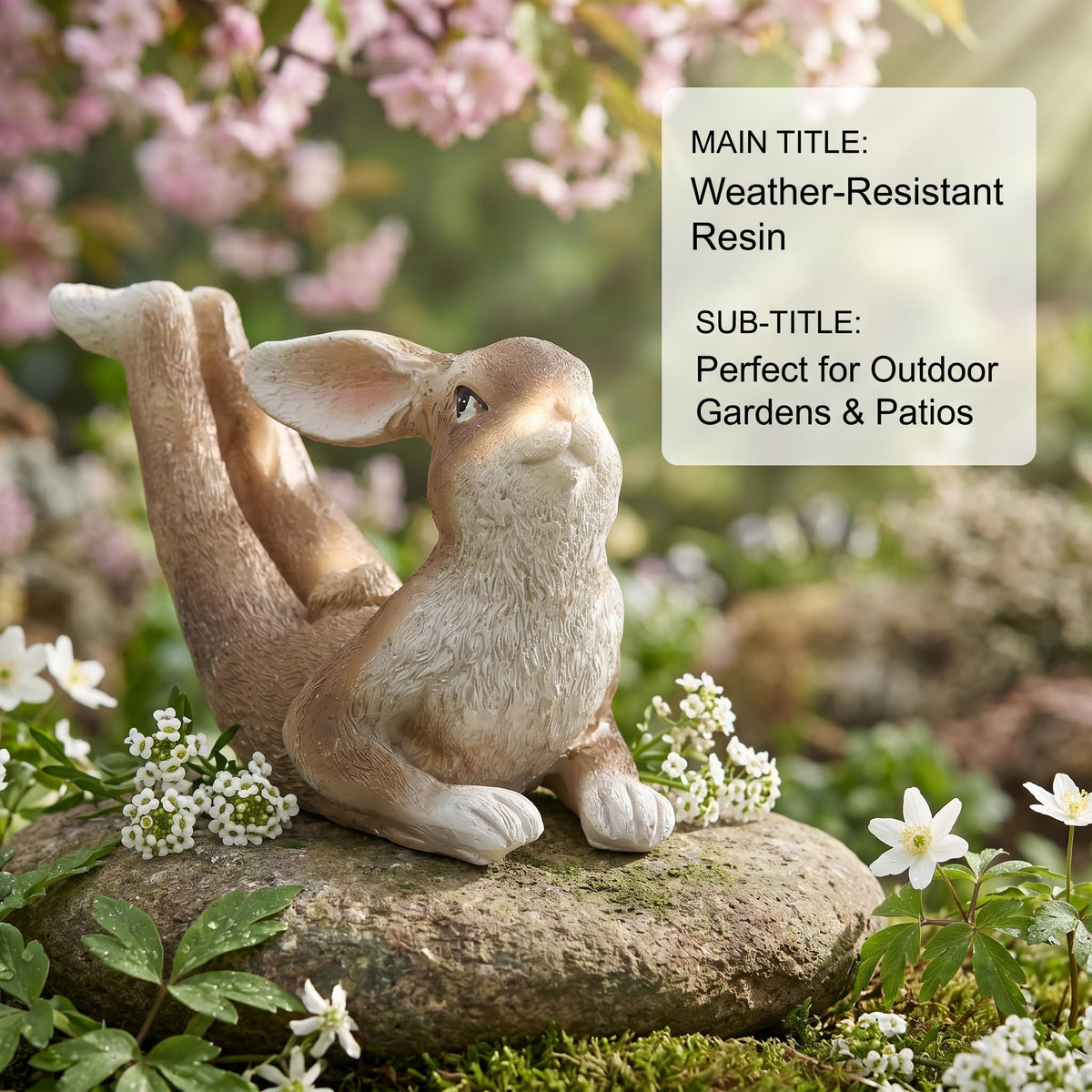 Yoga Bunny Figurines Resin Rabbit Statue Meditation Decor Zen Garden Decor Outdoor Easter Bunnies Decor Small Garden Statues for Outside Home and Outdoor Bunny Decor Yard (Lying)