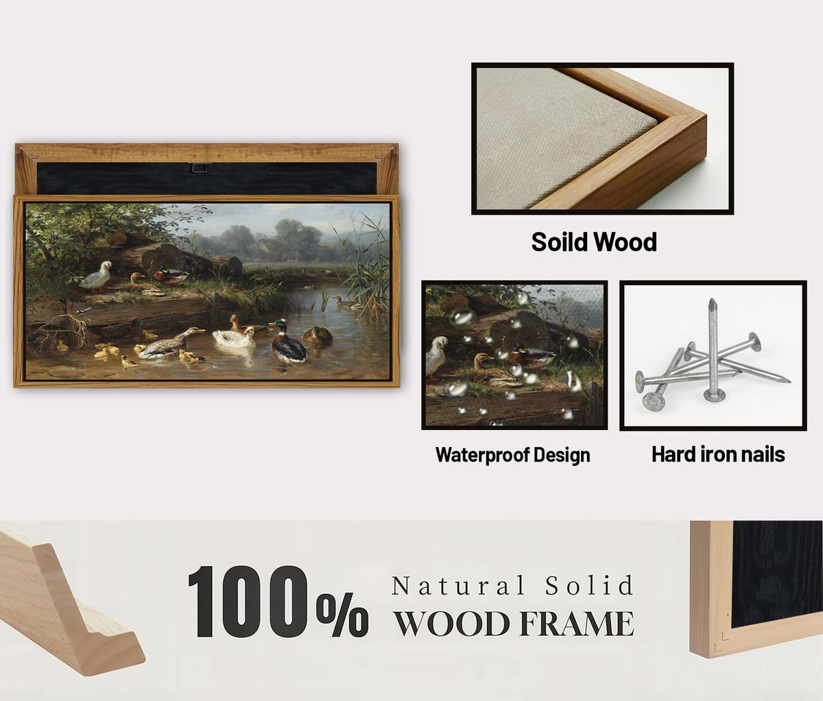 Vintage Farmhouse Wall Art Country Pond Landscape Mallard Duck Framed Wall Decor for Living Room Bedroom Rustic Animal Canvas Picture Cottagecore Nature Wildlife Poster Artwork Home Decorations 20x40 (20"L x 40"W / Duck)