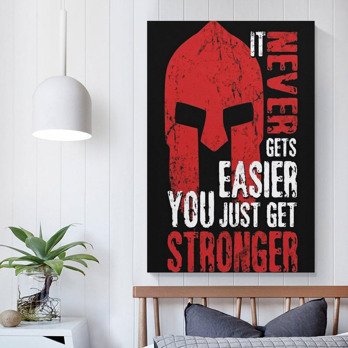 Spartan Warrior It Never Gets Easier You Just Get Stronger Canvas Printing Wall Art Prints Wall Decor Posters Red Black Typography Motivational Gym Bedroom Office Living Room Decor 16x24inch (style-14 / 16x24inch(40x60cm) Unframe)