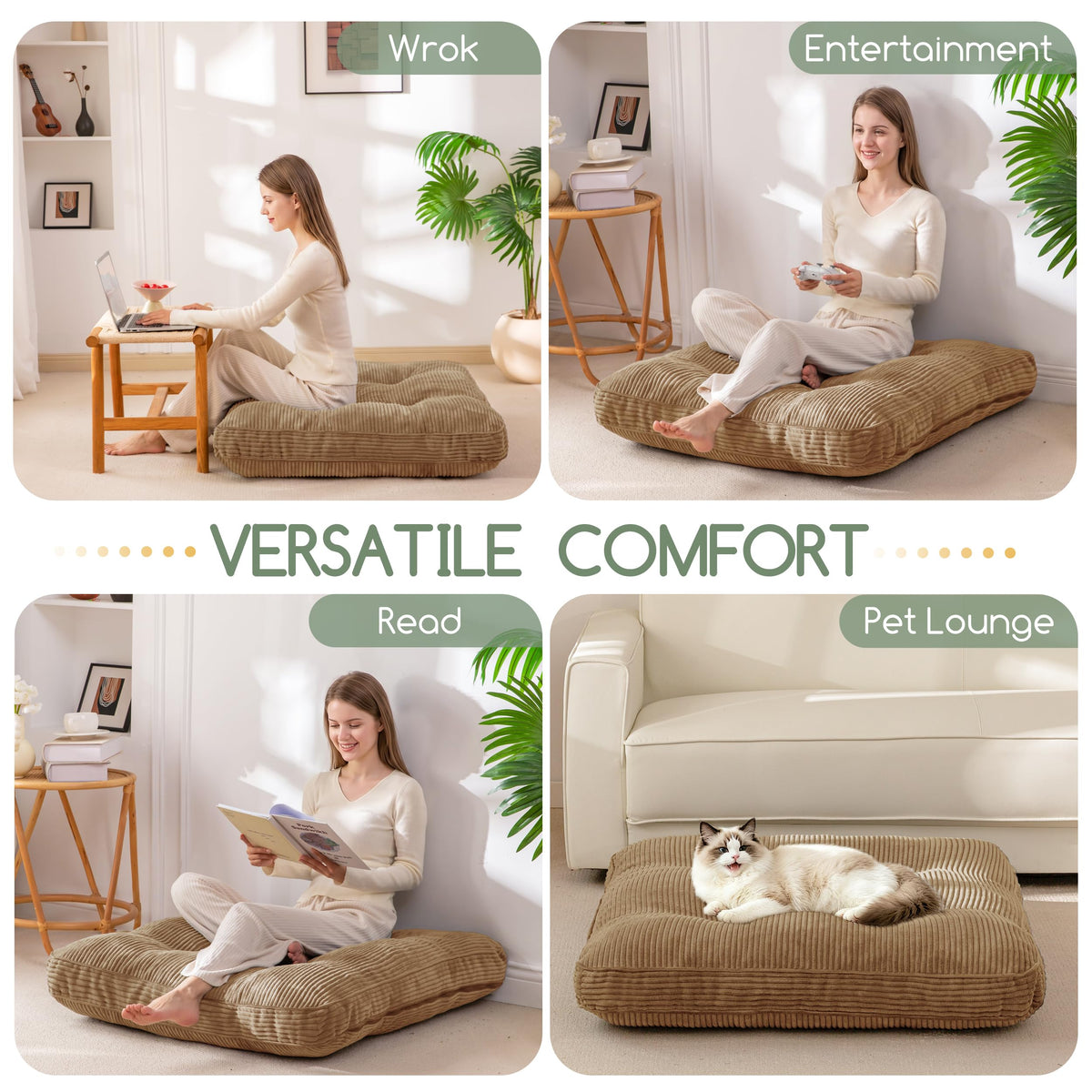 35" Floor Pillow Cushion for Adults (Coffee / 4" Thick Square)