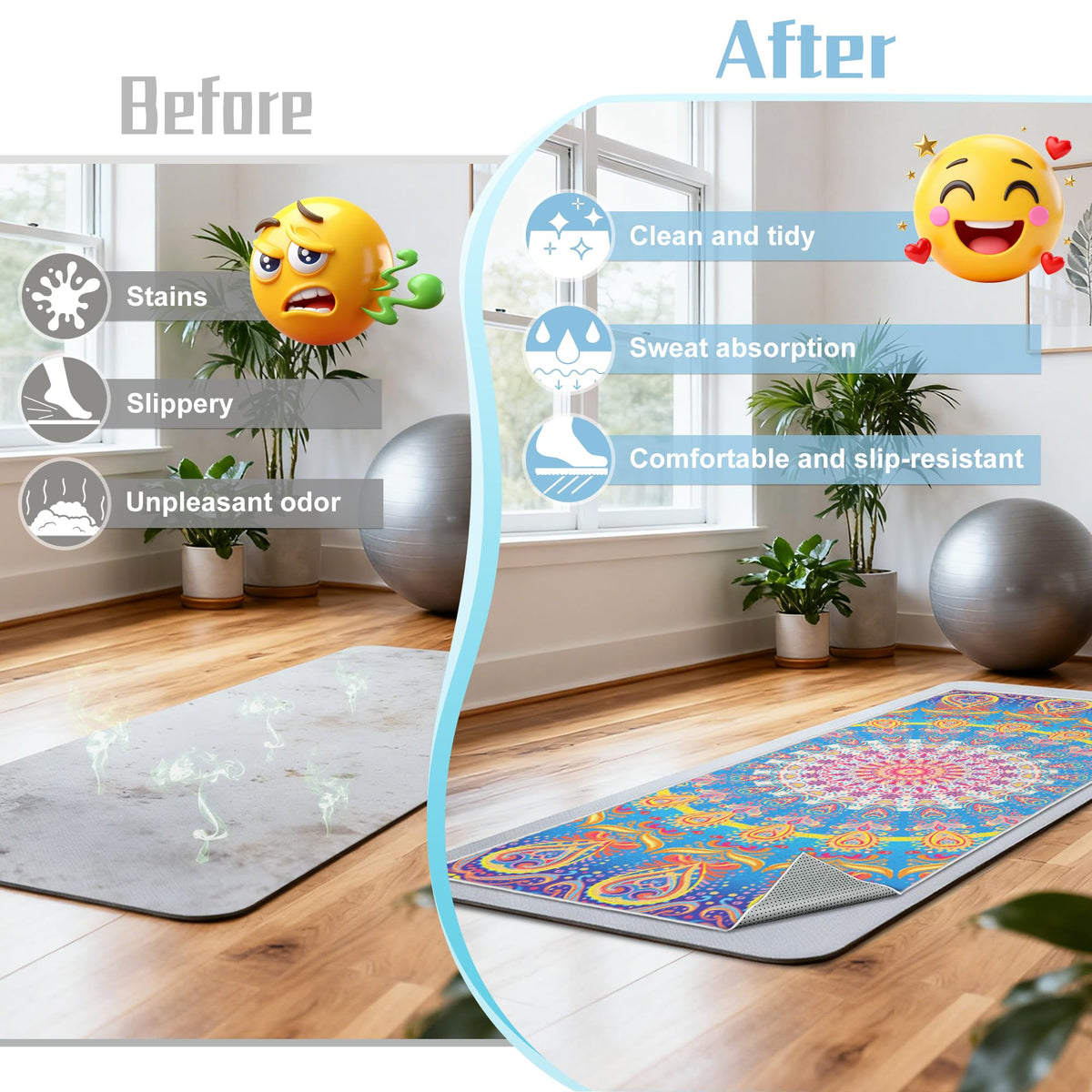 Yoga Towel Absorbent Yoga Mat Towel for Hot Yoga Non Slip (Rainbow / Casual)