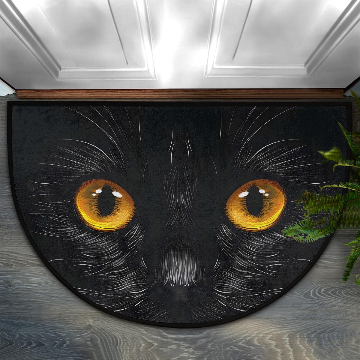 Black Cat Half Round Door Mat Non Slip Half Circle Rugs (A:a-color 9)
