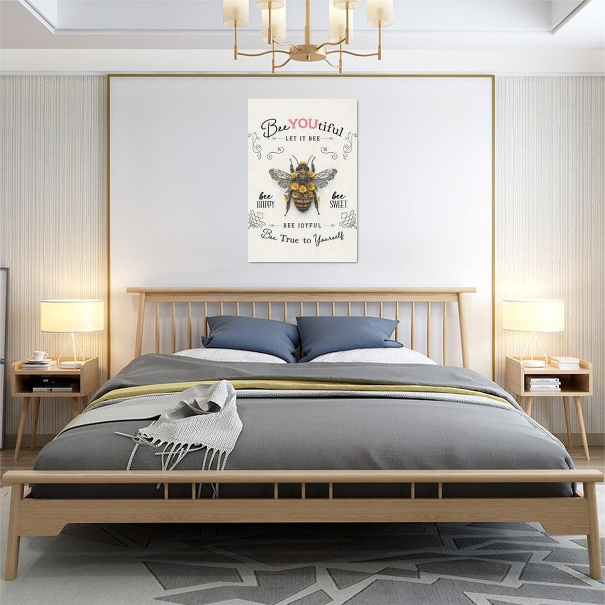 Bee Wall Art Farmhouse Sunflower Honey Bee Pictures Wall Decor Inspirational Positive Quotes Canvas Painting Home Modern Artwork Decorations Framed for Living Room Bedroom Bathroom Office 16 x 24 inch (24"L x 16"W / Bee)