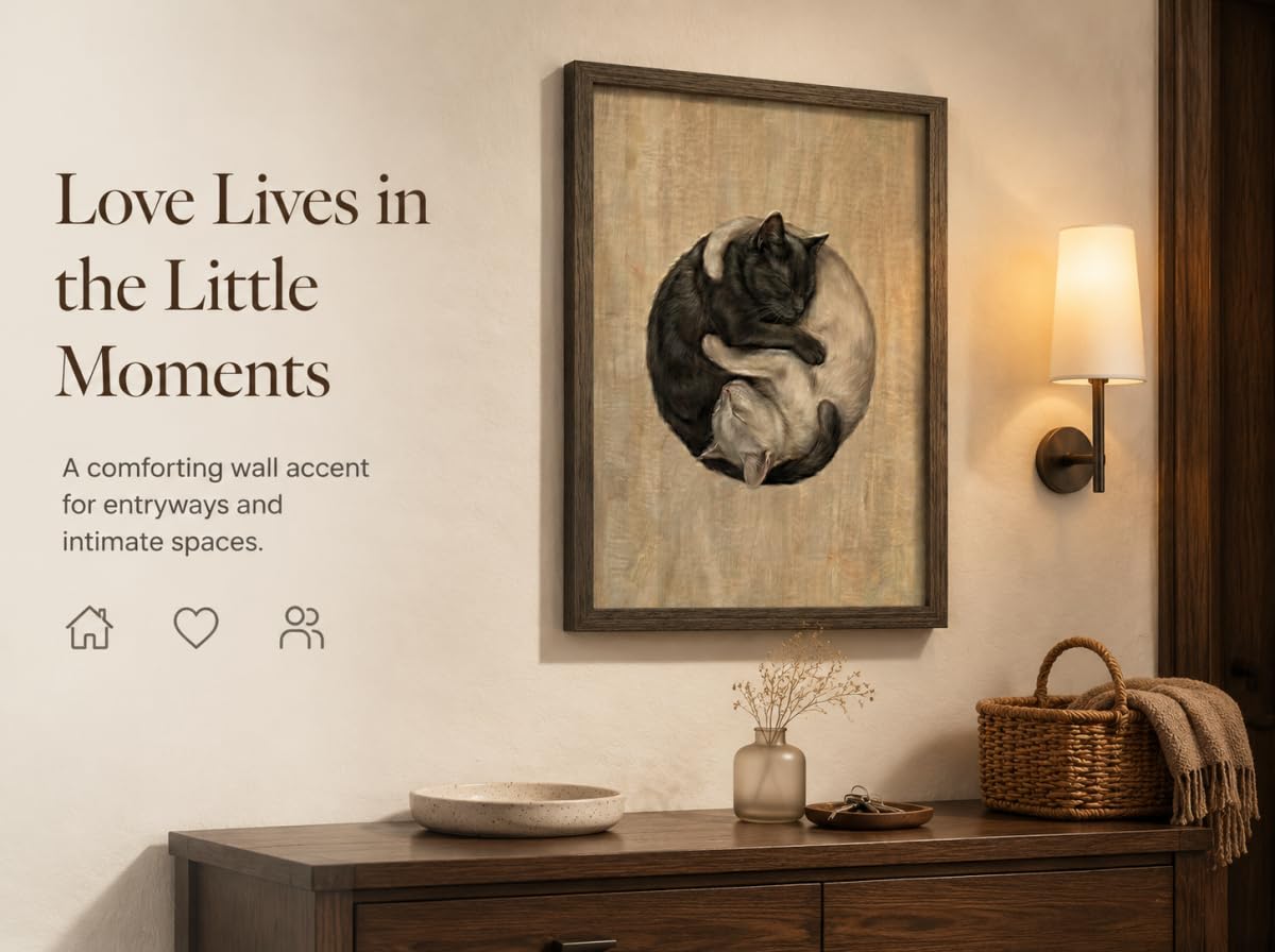 Yin Yang Framed Wall Art (Black White Cats / 10"L x 8"W)