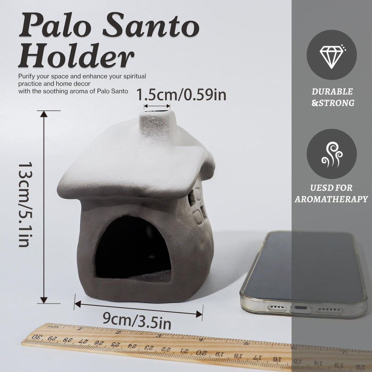 Tall Snow Roofed Ceramic Palo Santo Burner (Black-snow Top)
