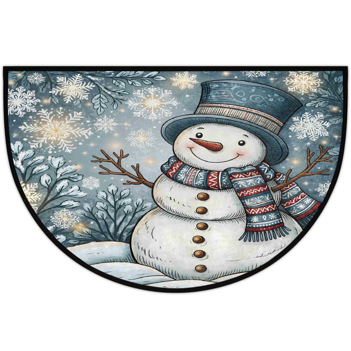 Snowman Half Round Door Mat Semi Circle Rug Half Moon Doormat (B:c-26)