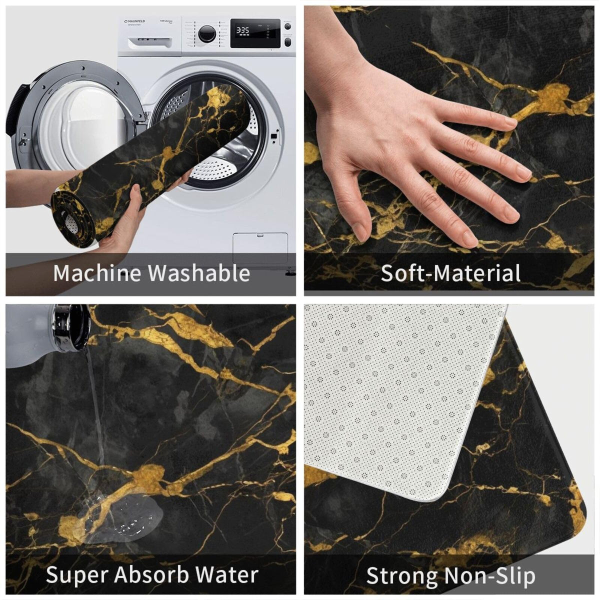 Black Gold Marble Surface Bath Mat Non (1'8" x 2'8" (Rectangular) / Black Gold Marble Texture)