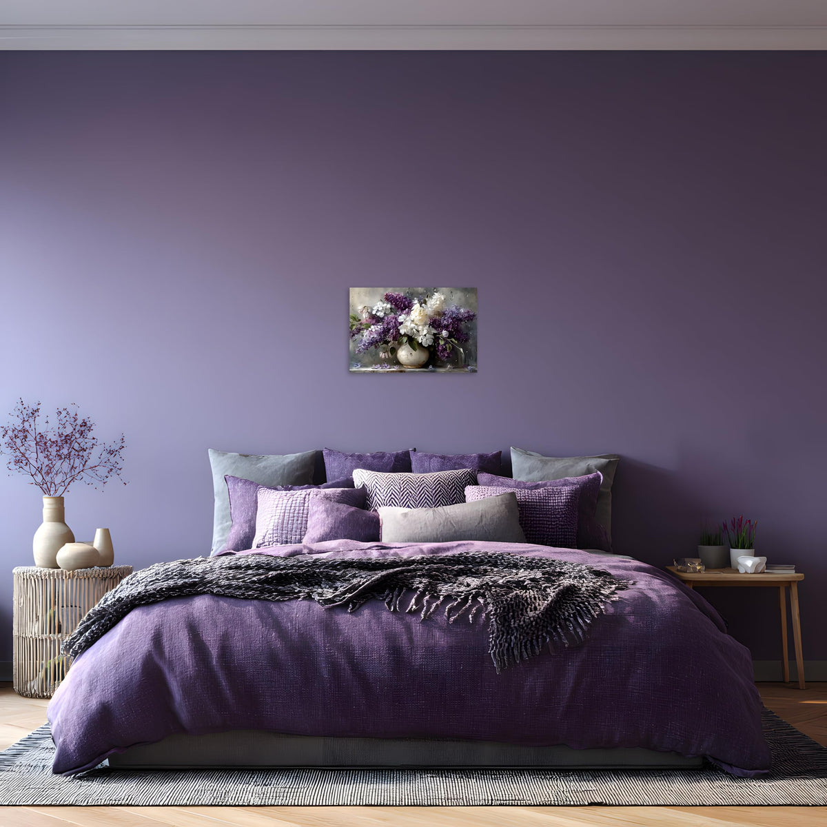 1 Panel Purple Wall Art Purple Pictures Floral Canvas Prints Paintings Vintage Vase Flowers Pictures Wall Decor Living Room Bathroom Kitchen Farmhouse Decor Ready to Hang 16x24 Inches (24"L x 16"W / Purple Flower 14)