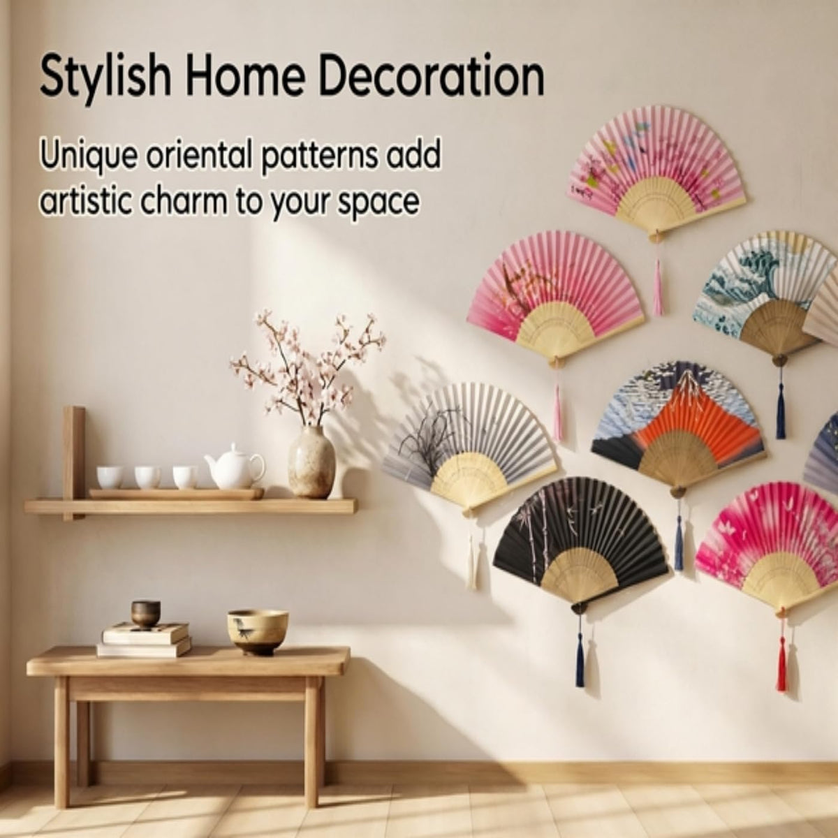 10pcs Japanese Fan Hand Portable Fan Handheld Chinses Fan Bamboo Fans Retro Fan Home Dancing Party Wedding Silk Bamboo (Multicoloured-10)