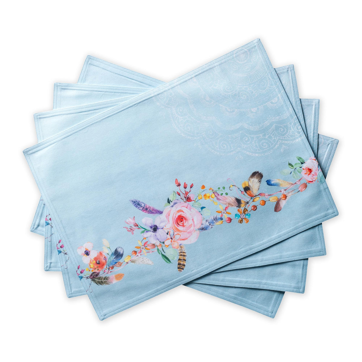 Placemats Set of 4 Reusable 100% Cotton (084 - Ibiza - Blue / 13" X 19" (Pack of 4))