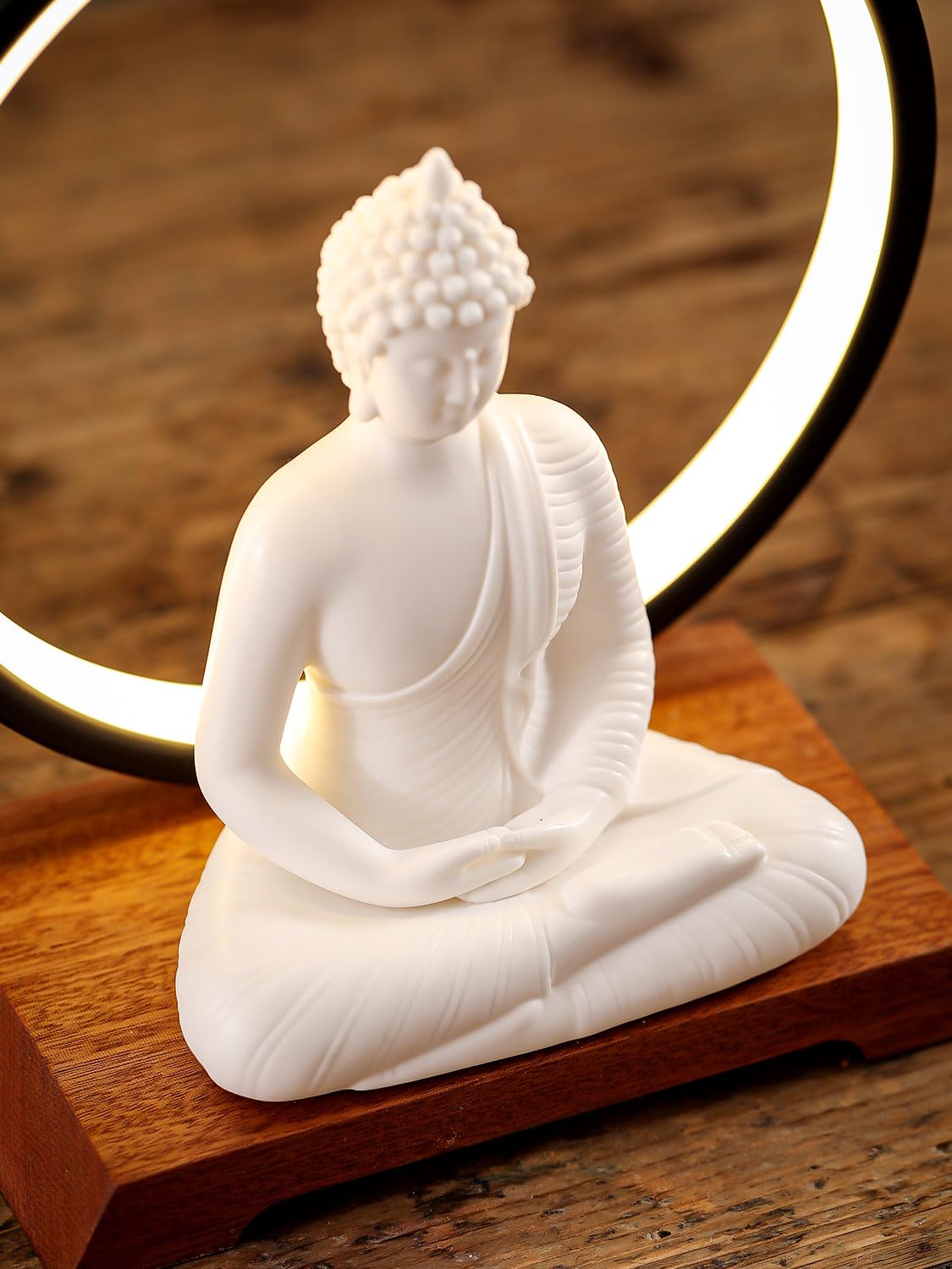 8.7 Inch LED Buddha Statue for Indoor Home Decor (White)