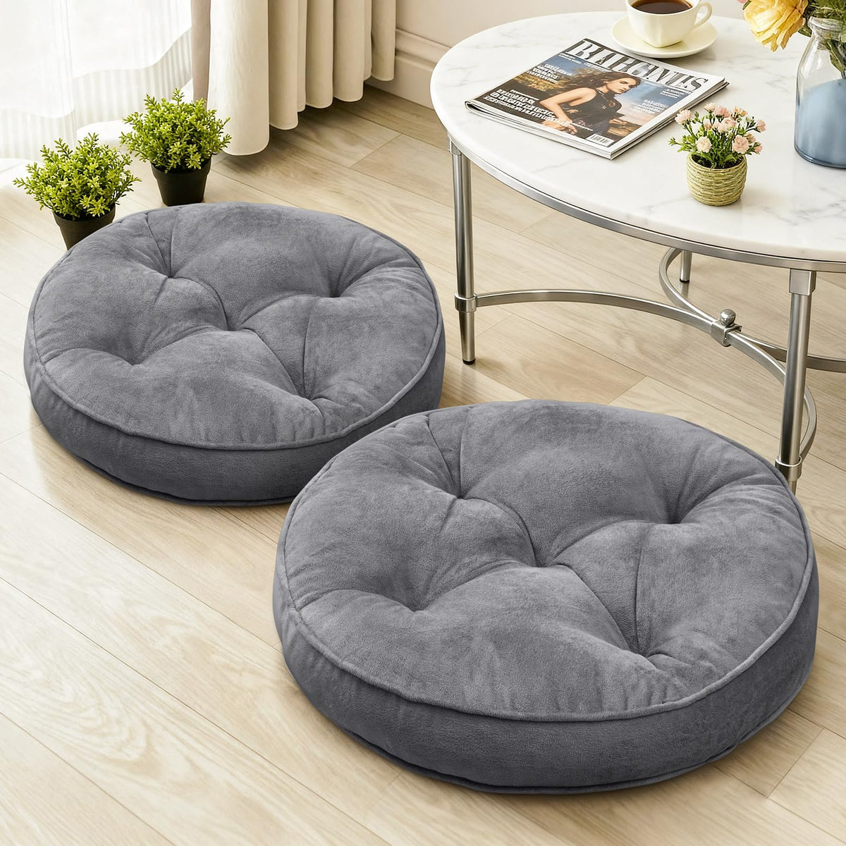 Floor Pillow Set of 2 (Round | Grey / 20x20 Inch(Pack of 2))