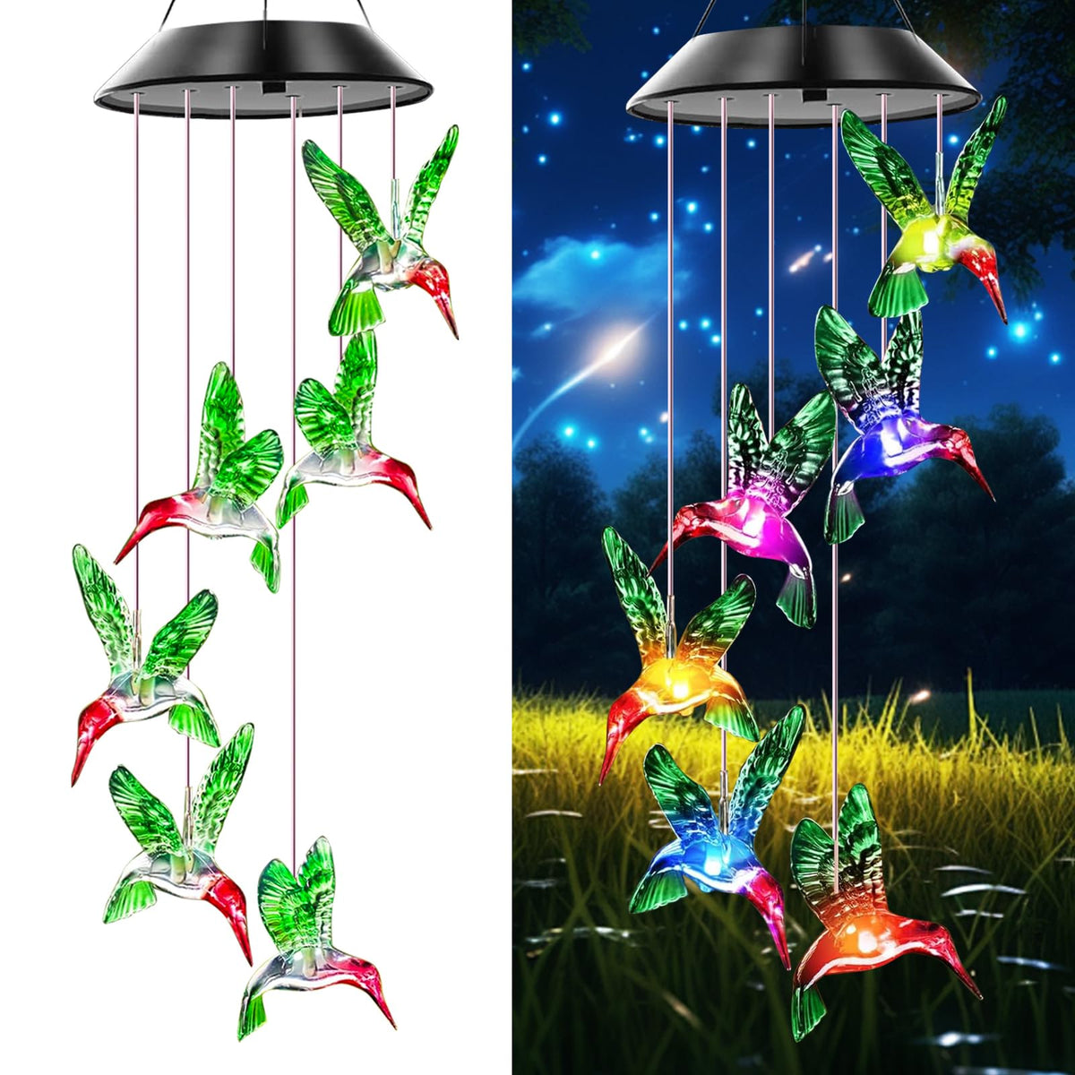 Hummingbird Solar Wind Chimes for Outside Color Changing