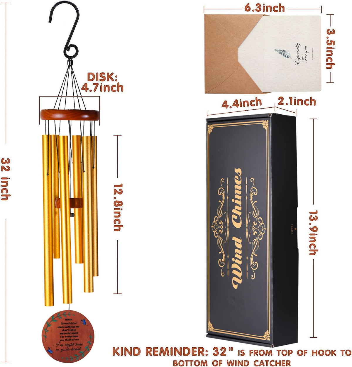 Memorial Wind Chimes (Gold - Round Design)