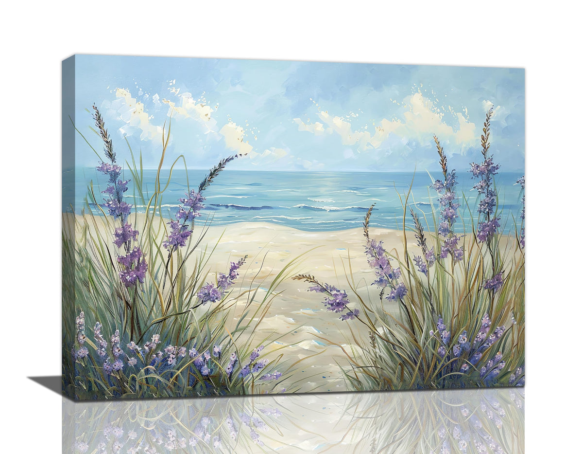 Beach Ocean Wall Art Coastal Flower Pictures Wall Decor Abstract Watercolor Seaside Canvas Painting Beach Floral Artwork for Bathroom Living Room Bedroom Kitchen Office 24 x 20 inch (24L" x 20W" / Grass Beach)