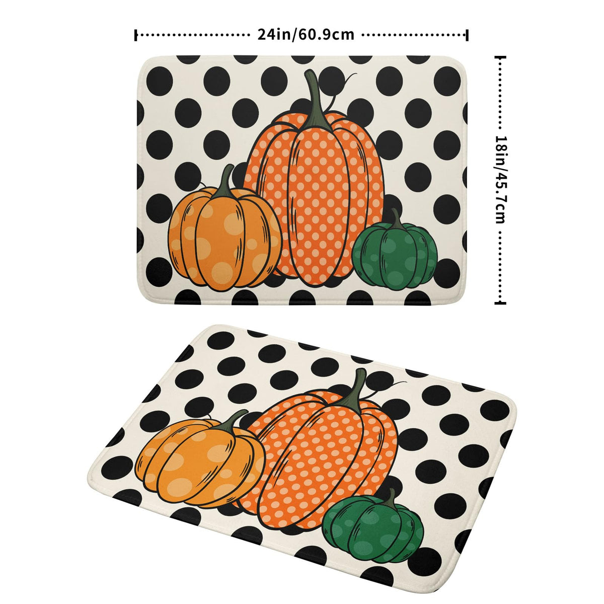 Autumn Pumpkin Dish Drying Mat for Kitchen Counter (Pumpkin and Black Dot230807 / 18" x 24")