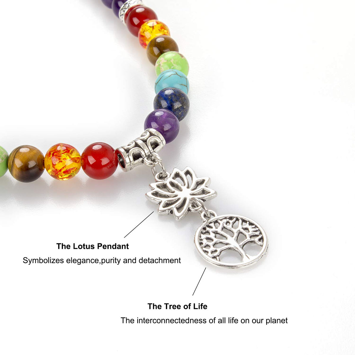 Necklace 108 Mala Beads Bracelet Buddhist Prayer Pendant Necklace (Amethyst-Lotus-Tree)