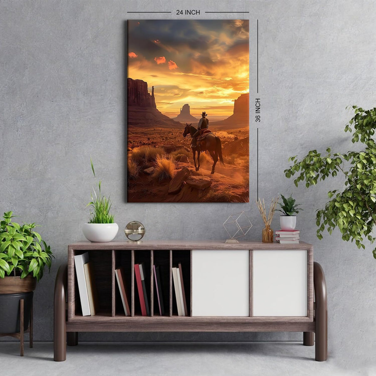 Large Sunset Cowboy Wall Art Grand Canyon Mountain Picture for Men Office Home Decorations (24"L x 36"W / ZRCB13)